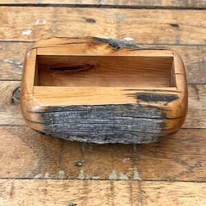 Vintage Handmade Live-edge Wooden Business Card Holder 4.5"